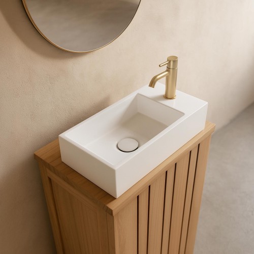 Petite vasque en céramique rectangulaire, blanc brillant - Mila