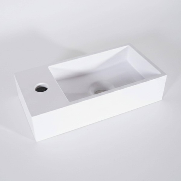 Petite vasque en céramique rectangulaire, blanc brillant - Mila