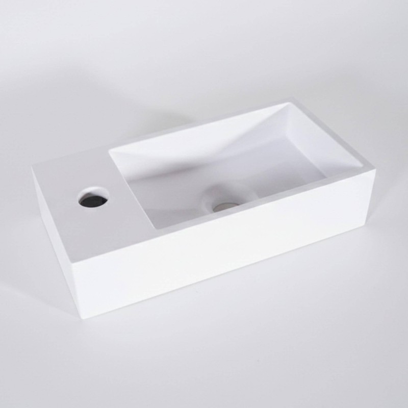 Petite vasque en céramique rectangulaire, blanc brillant - Mila