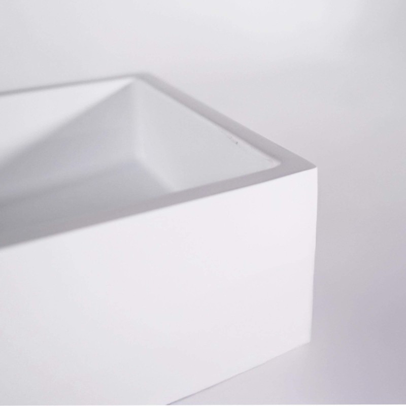 Petite vasque de salle de bain rectangulaire, blanc brillant, résine composite - Mila