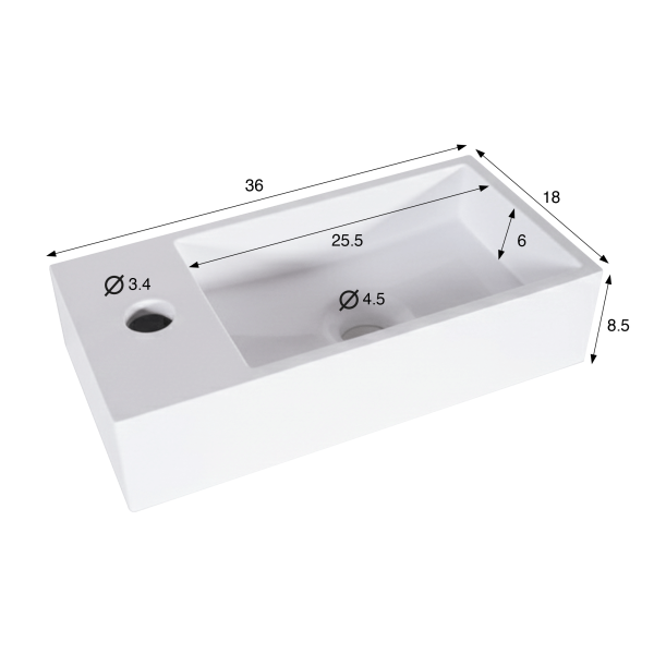 Petite vasque en céramique rectangulaire, blanc brillant - Mila