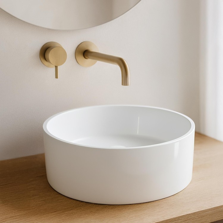 Vasque ronde en céramique ronde, blanc brillant - Rundo