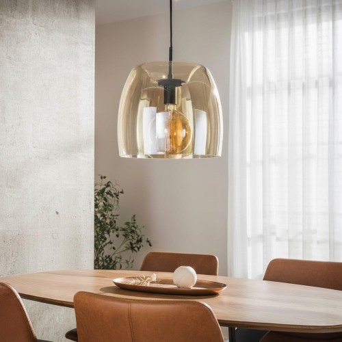 Luminaire en suspension avec abat-jour en verre ambré - Opala