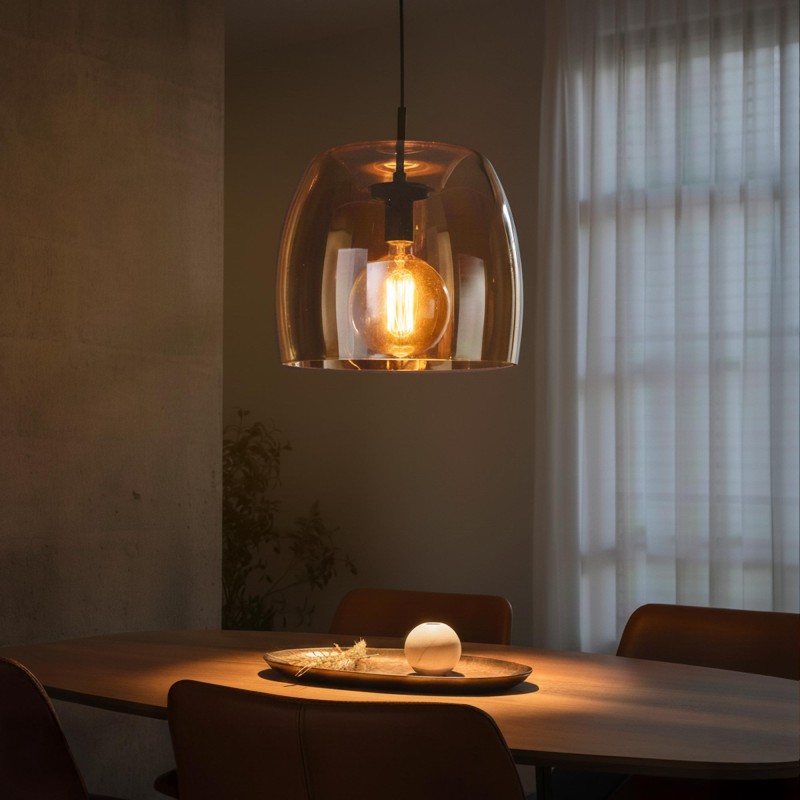 Luminaire en suspension avec abat-jour en verre ambré - Opala