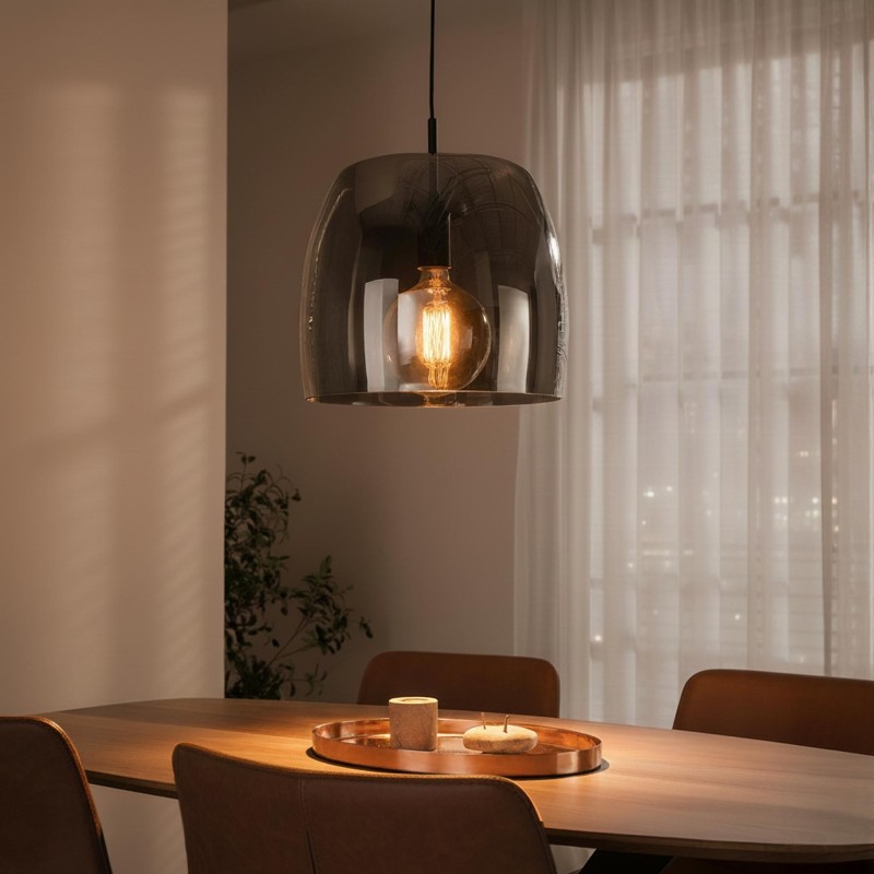 Luminaire en suspension avec abat-jour en verre fumé - Opala