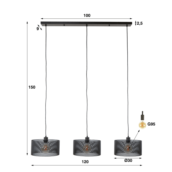 Luminaire à suspendre en métal style industriel - Mesh Round
