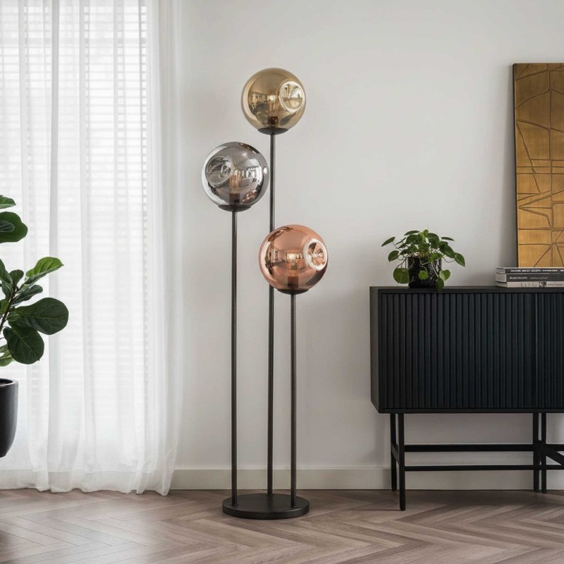 Lampadaire de salon sytle industriel en métal avec abat-jours en verre - Caleo