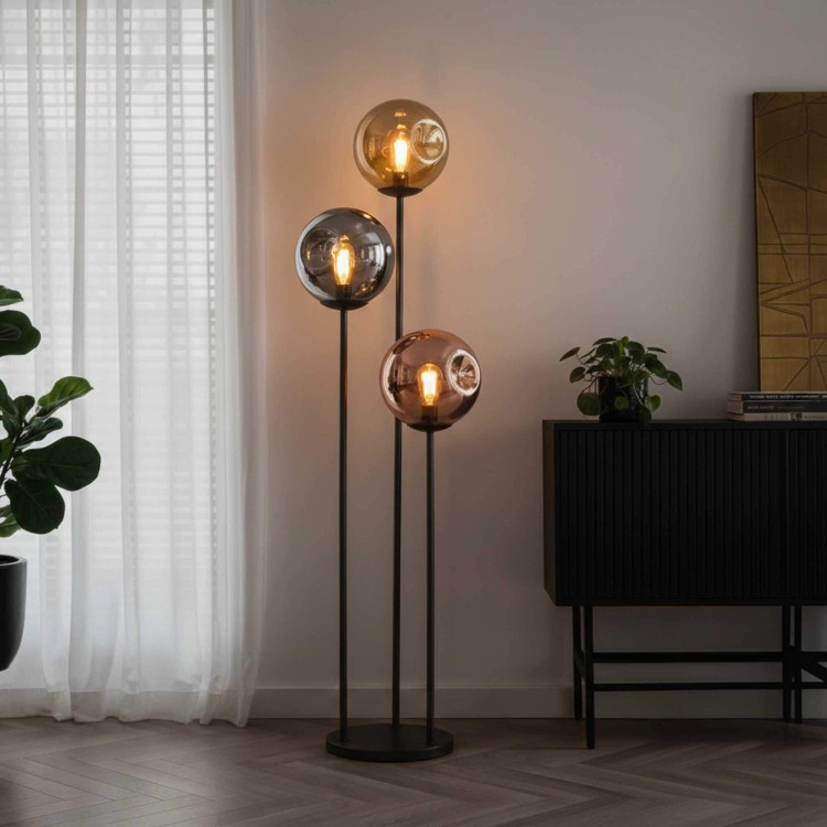 Lampadaire de salon sytle industriel en métal avec abat-jours en verre - Caleo