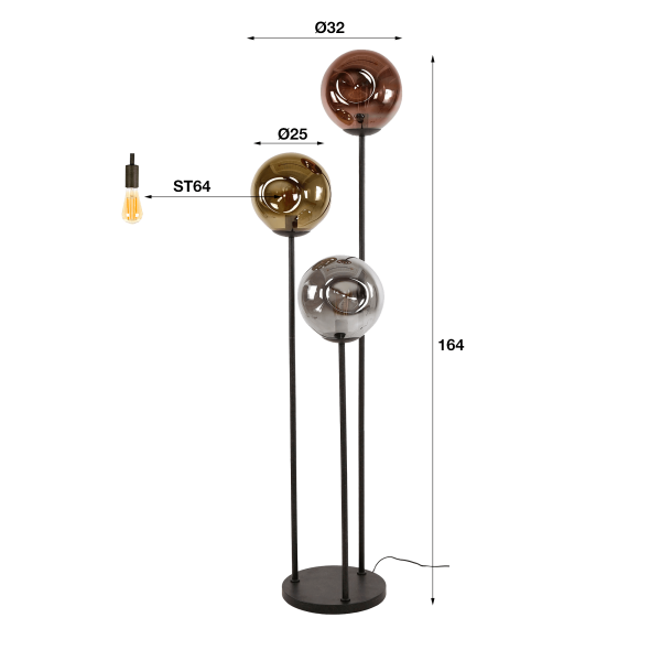 Lampadaire de salon sytle industriel en métal avec abat-jours en verre - Caleo