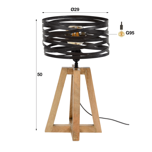 Lampe de bureau style industriel en bois avec abat jour en métal torsadé - Twist