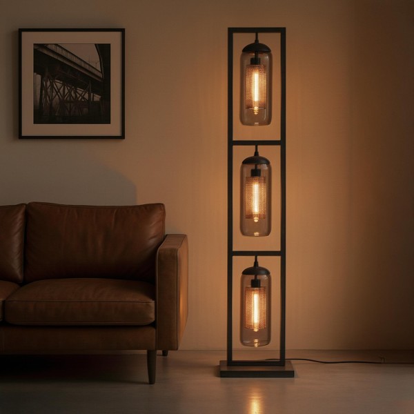 Lampadaire de salon avec abat-jours en verre fumé soufflé - Brila