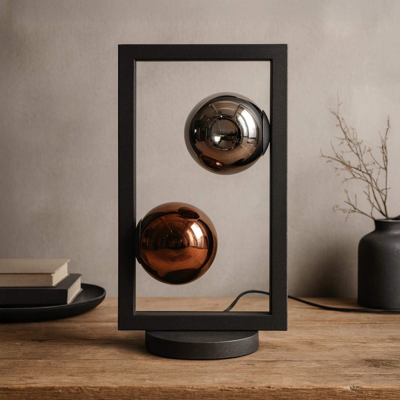 Lampe à poser style industriel en métal avec abat-jours en verre - Caleo