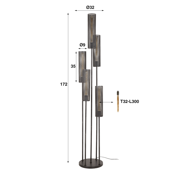 Lampadaire moderne à tubes LED 5 lumières - Vertigo