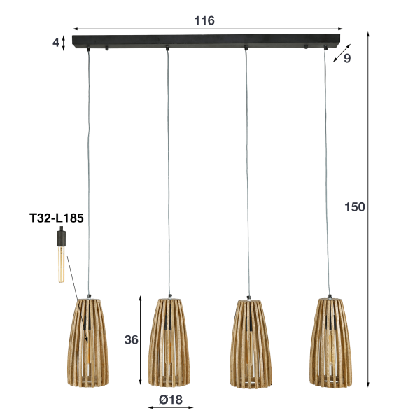 Luminaire suspendu en bois de manguier massif - Natura