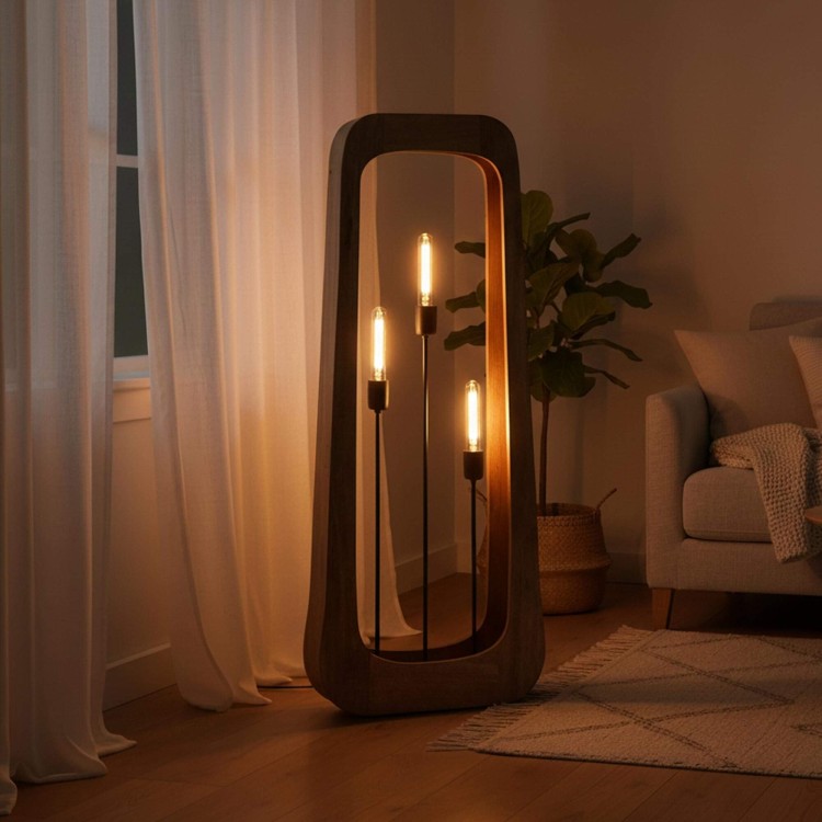 Lampadaire sur pied en bois de manguier massif - Noxios