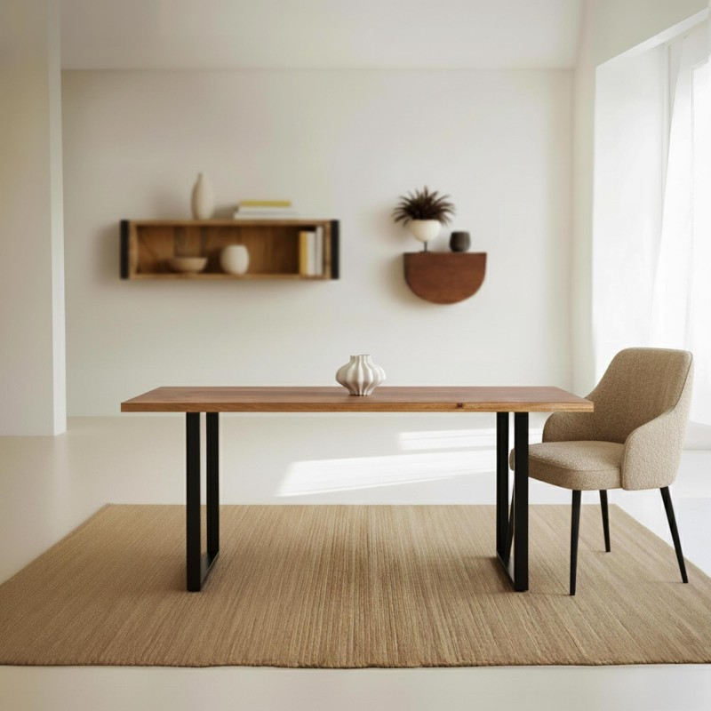 Table à manger en bois massif de manguier et métal 160 cm - Kansas