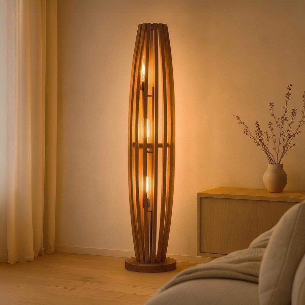 Lampe sur pied de salon en bois de manguier massif - Arken