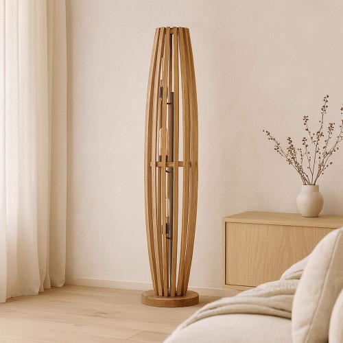 Lampe sur pied de salon en bois de manguier massif - Arken