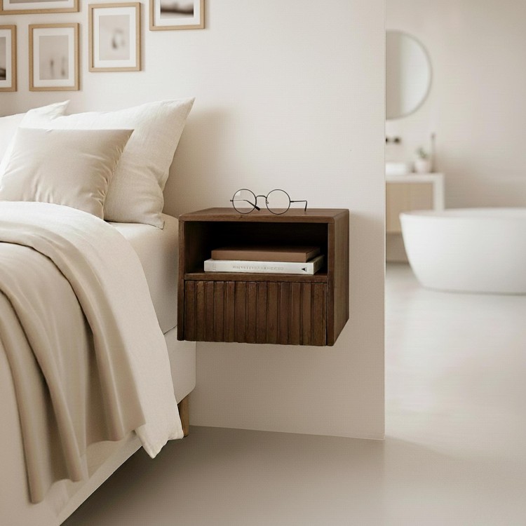 Table de chevet suspendue en bois naturel - Nest