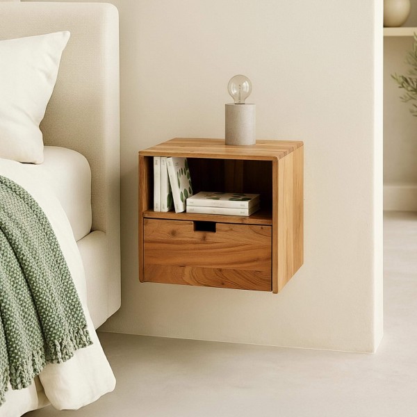 Table de chevet suspendue en bois massif (lot de 2) - Flat XS