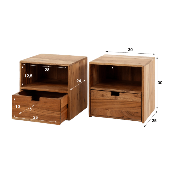 Table de chevet suspendue en bois massif (lot de 2) - Flat XS