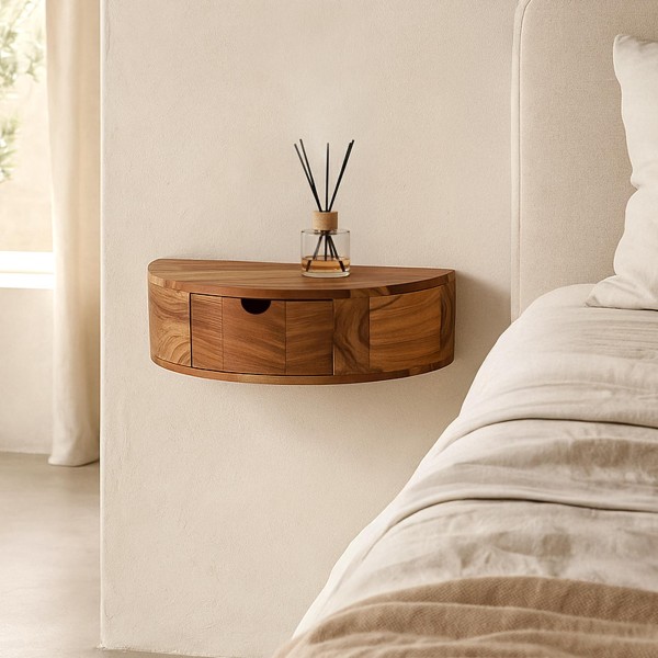 Table de chevet suspendue en bois massif d'acacia - Curve