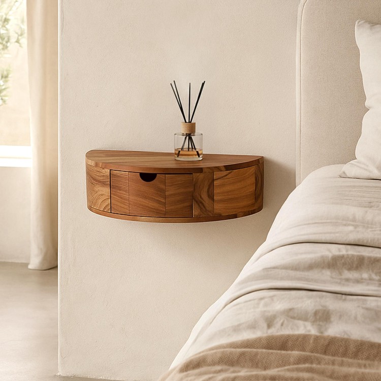 Table de chevet suspendue en bois massif d'acacia - Curve