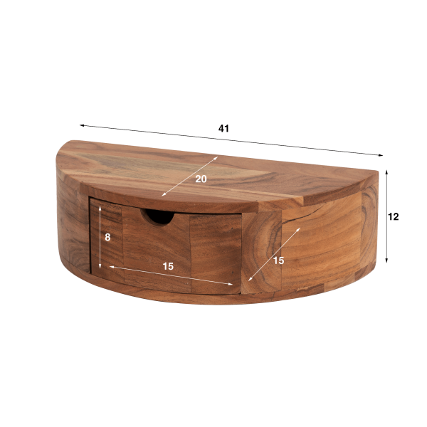 Table de chevet suspendue en bois massif d'acacia - Curve