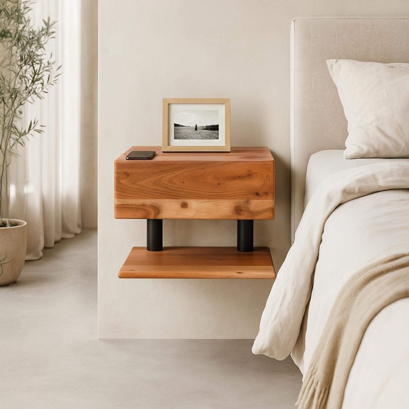 Table de chevet suspendue en bois massif d'acacia - Shelve