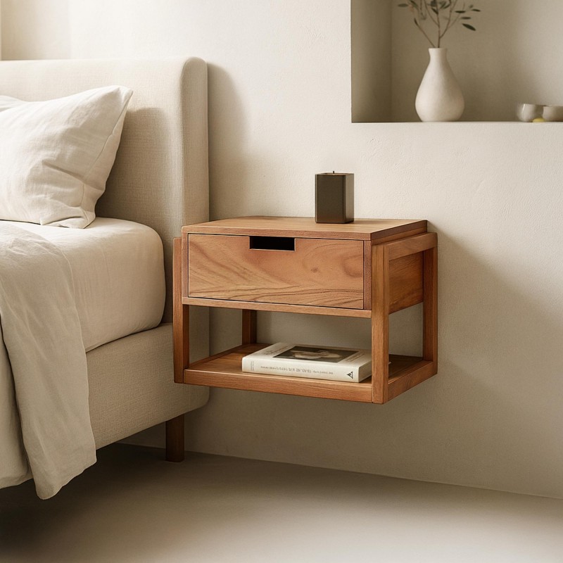 Table de chevet suspendue en bois massif d'acacia - Silent