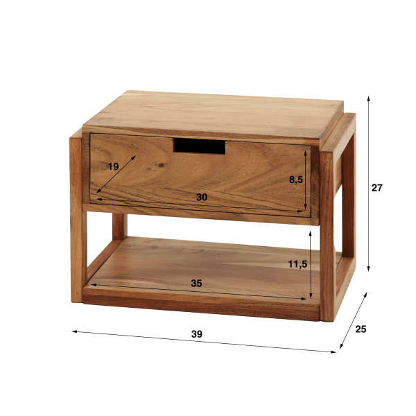 Table de chevet suspendue en bois massif d'acacia - Silent