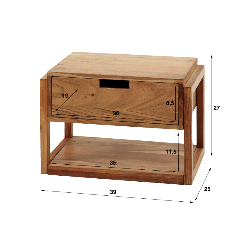 Table de chevet suspendue en bois massif d'acacia - Silent