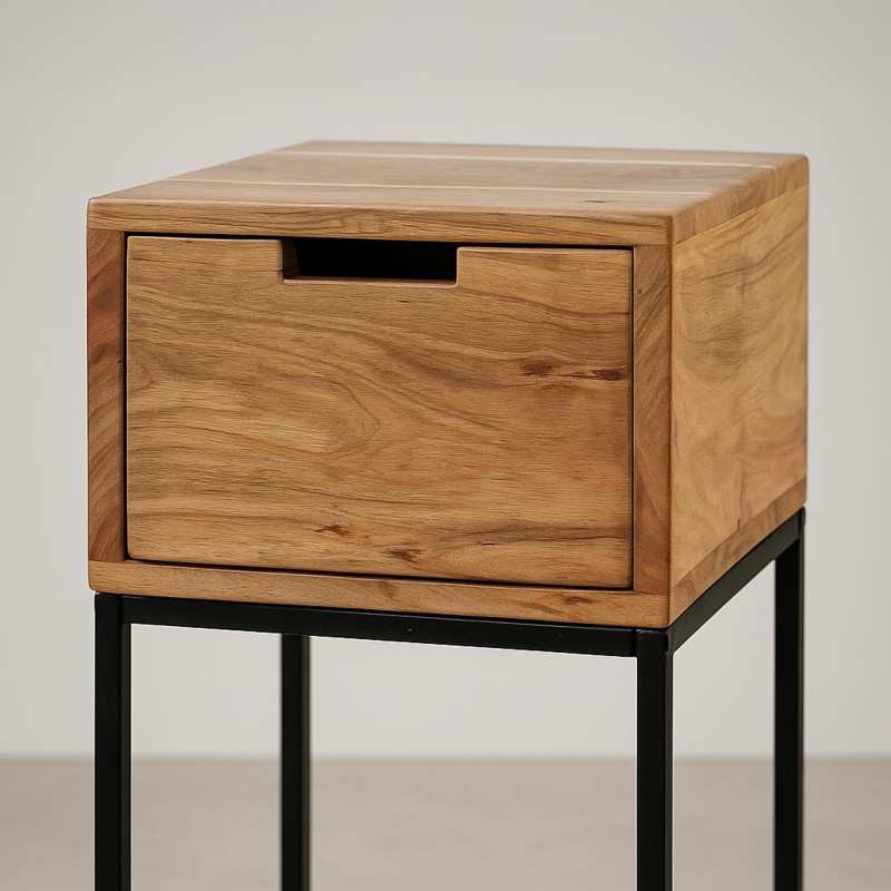 Table de chevet en bois et métal style industriel - Natura