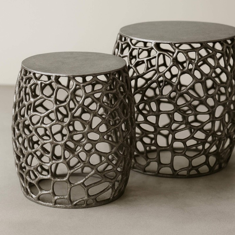 Bout de canapé nickel noir avec plateau en aluminium (lot de 2) - Maze