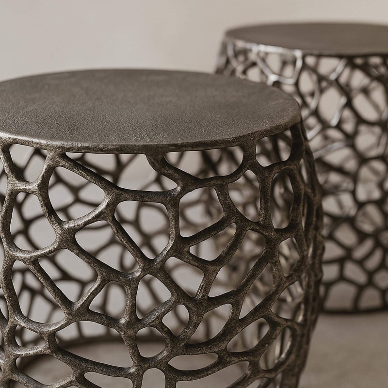 Bout de canapé nickel noir avec plateau en aluminium (lot de 2) - Maze