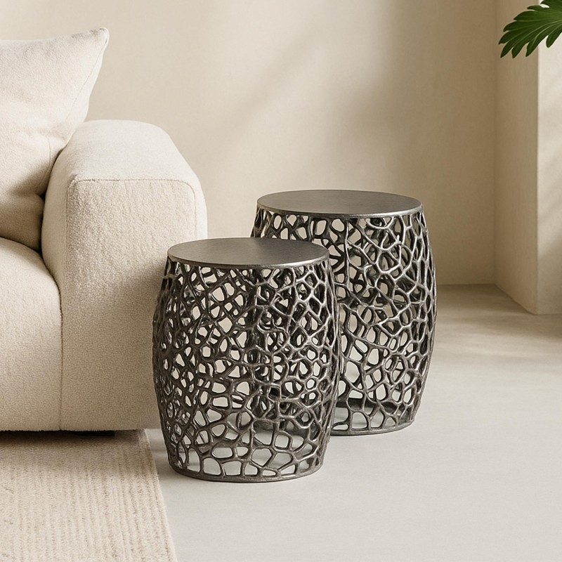 Bout de canapé nickel noir avec plateau en aluminium (lot de 2) - Maze