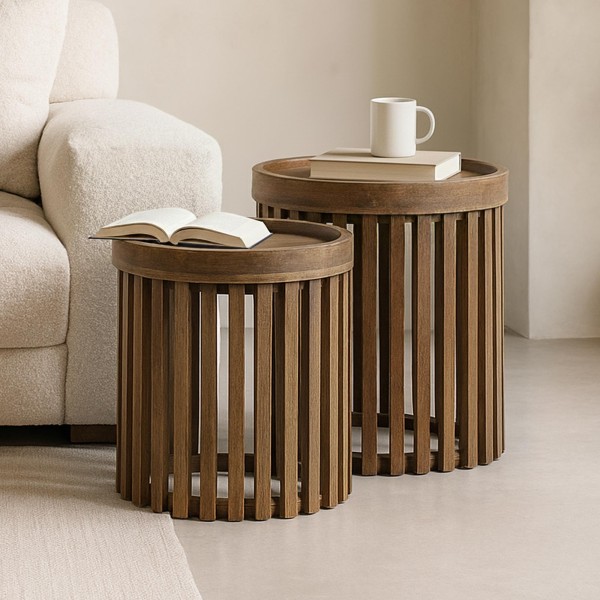 Table d'appoint en bois de manguier massif (lot de 2) - Tweak