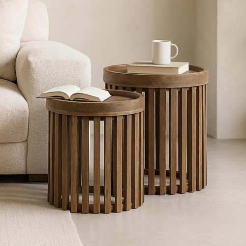 Table d'appoint en bois de manguier massif (lot de 2) - Tweak