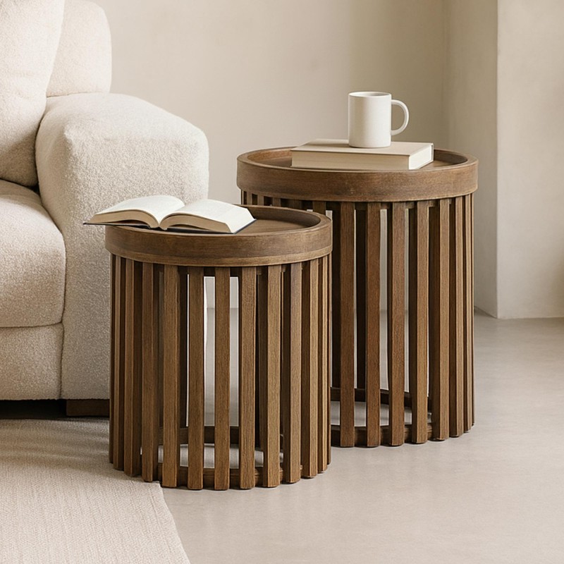 Table d'appoint en bois de manguier massif (lot de 2) - Tweak