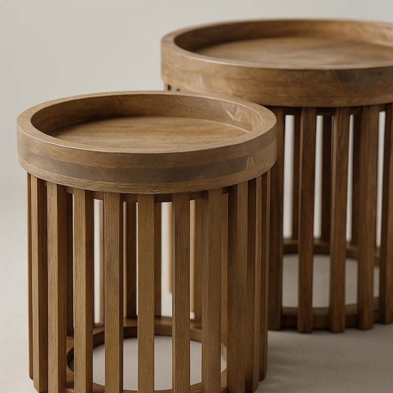 Table d'appoint en bois de manguier massif (lot de 2) - Tweak