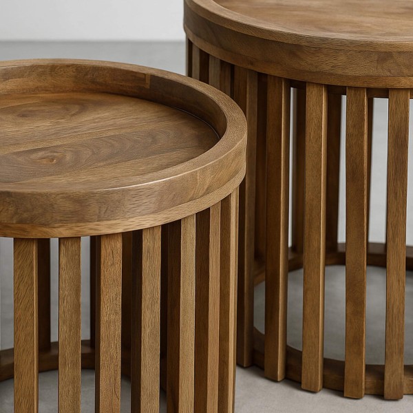 Table d'appoint en bois de manguier massif (lot de 2) - Tweak