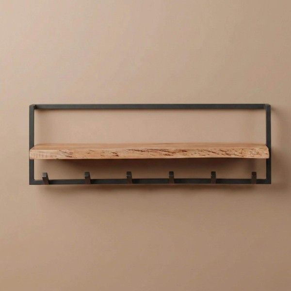 Porte manteaux mural avec étagère en bois massif - Solis