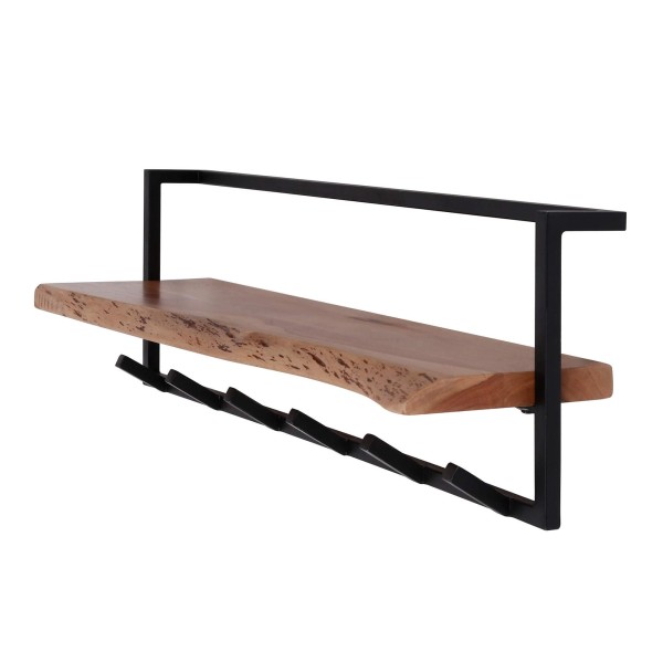 Porte manteaux mural avec étagère en bois massif - Solis