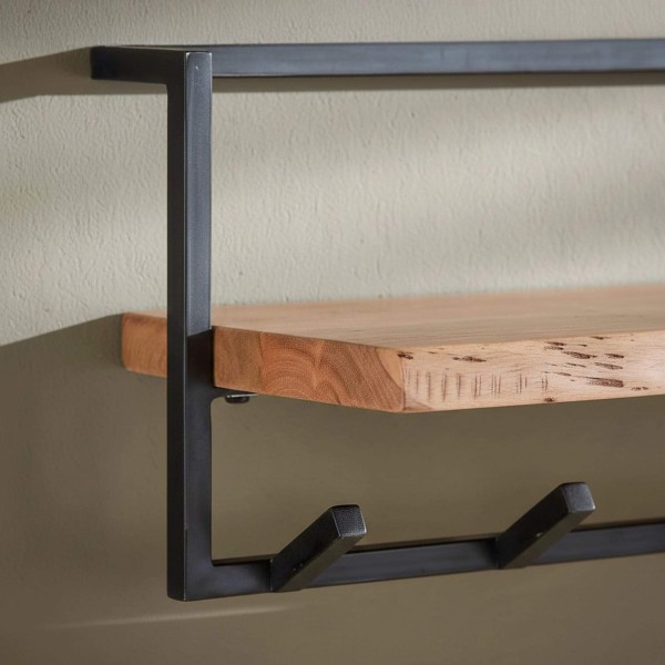 Porte manteaux mural avec étagère en bois massif - Solis