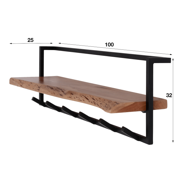 Porte manteaux mural avec étagère en bois massif - Solis