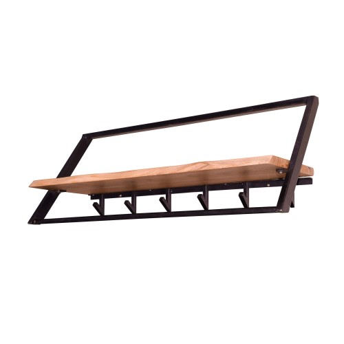 Porte manteaux mural en métal avec étagère en bois massif - Lean