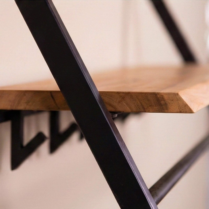 Porte manteaux mural en métal avec étagère en bois massif - Lean