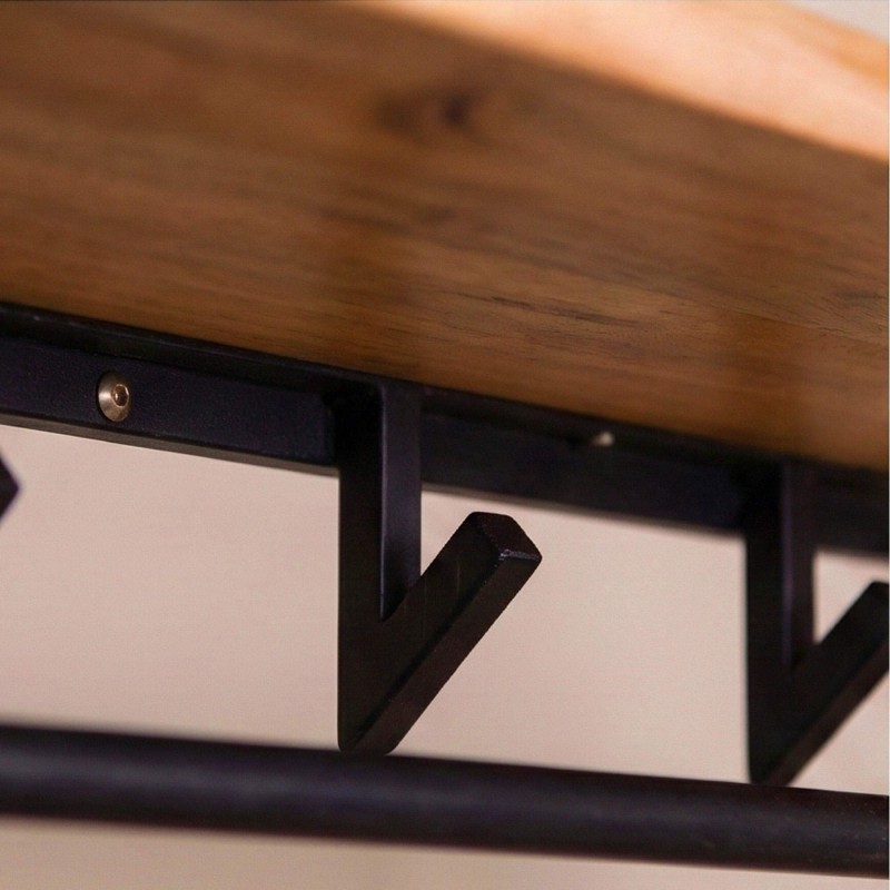 Porte manteaux mural en métal avec étagère en bois massif - Lean