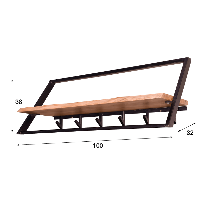 Porte manteaux mural en métal avec étagère en bois massif - Lean