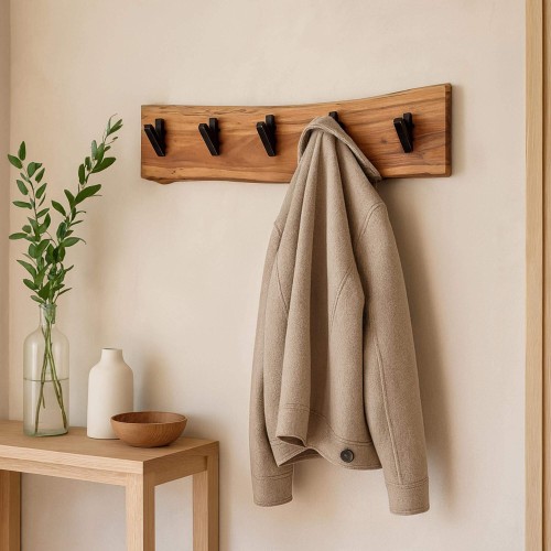 Porte manteaux mural en bois massif d'acacia massif 5 crochets - Trunk